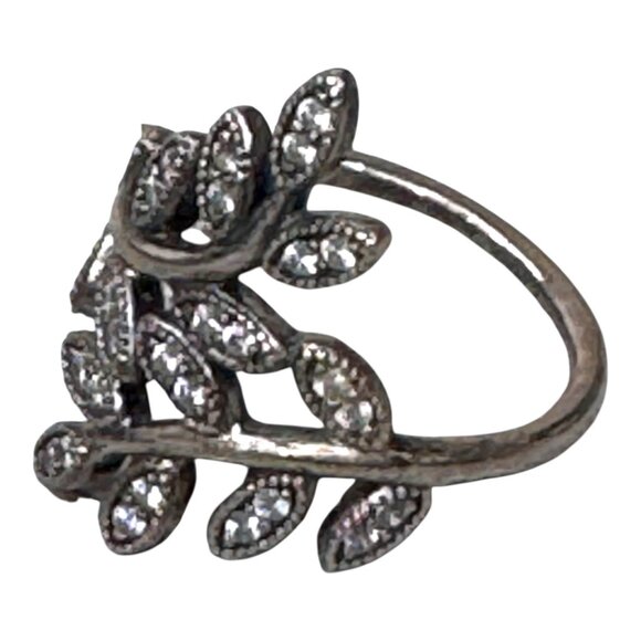 Pandora Sparkling Leaves Sterling Silver Leaf Ring Cubic Zirconia Stones Size 6 - Picture 9 of 10